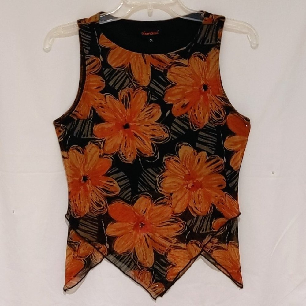 Heart Soul - Asymmetrical Sleeveless/Boatneck top with large Brownish/Reddish
